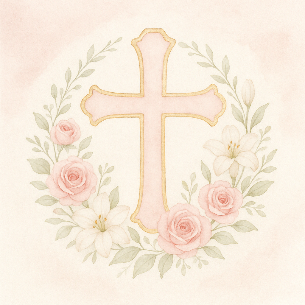 Beautiful baptism cross with pink roses